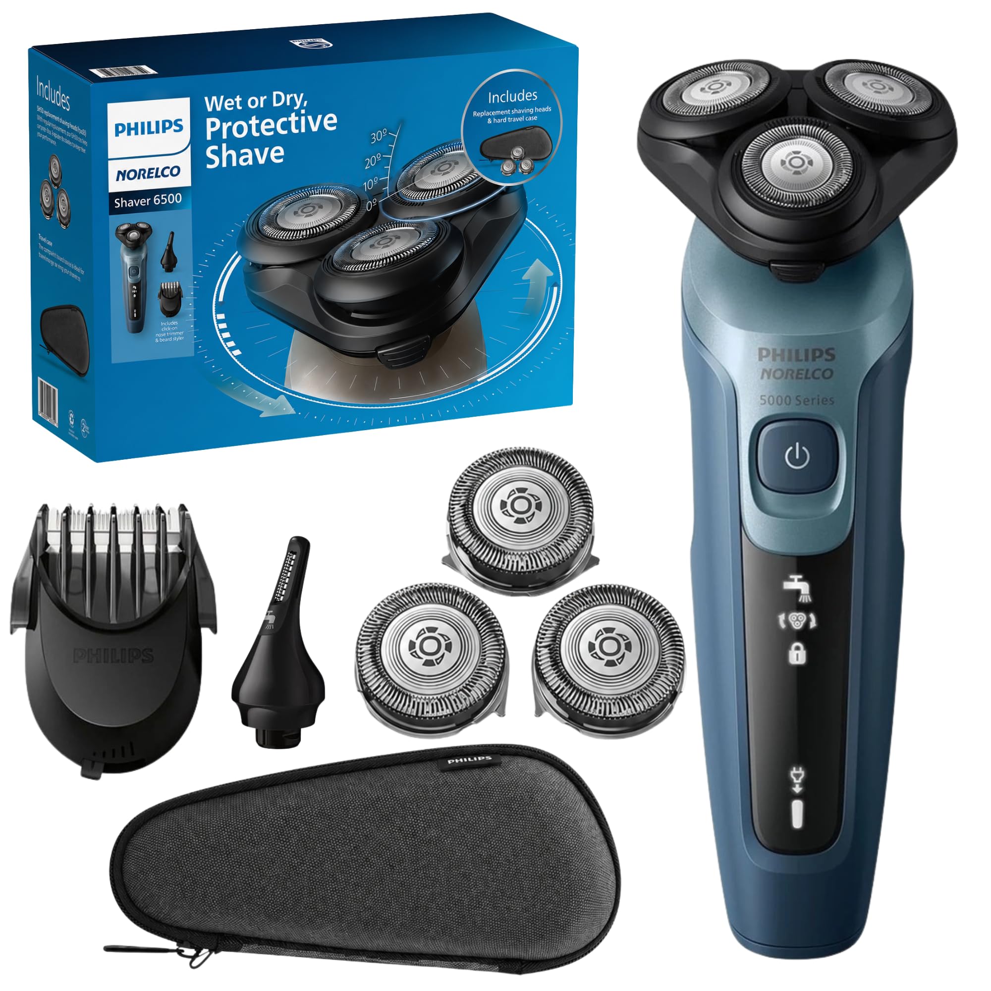 PHILIPS AquaTouch Wet & Dry Electric Shaver for Men, Rechargeable Rotary Razor with ComfortCut Blades and Precision Trimmer 5D Flex Head-image-6