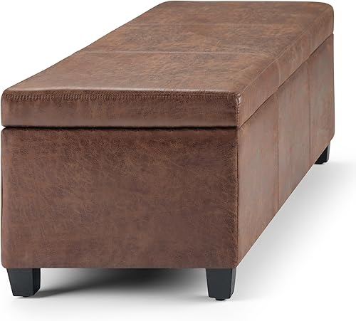 Miniatura 33 de Otomana rectangular de almacenamiento de cuero sintético Simpli Home Avalon., Madera, Gris pizarra Pizarra gris,Crema Satinado,Tanners Marrón,Negro