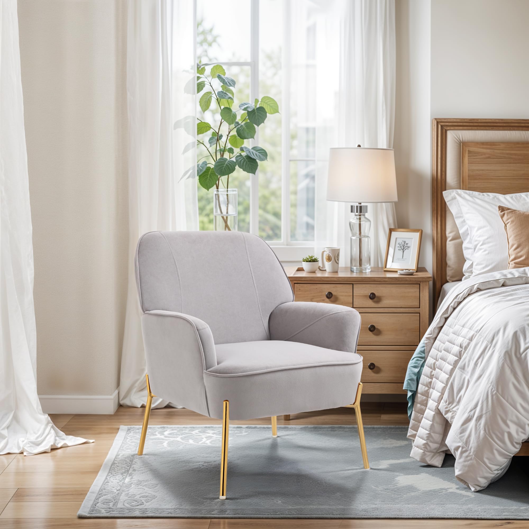 SEPNINE Fauteuil en Velours Confortable avec Accoudoirs, Assise Épaisse et Pieds en Métal, Chaise Relax pour Salon ou Chambre- Jusqu'à 135 kg