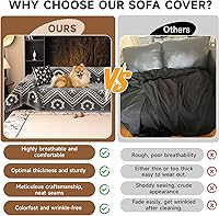 Vista 159 de VClife funda boho de sofá de felpilla para sofá seccional, funda antideslizante para sofá de 2 plazas, protector para mascotas con borlas, funda