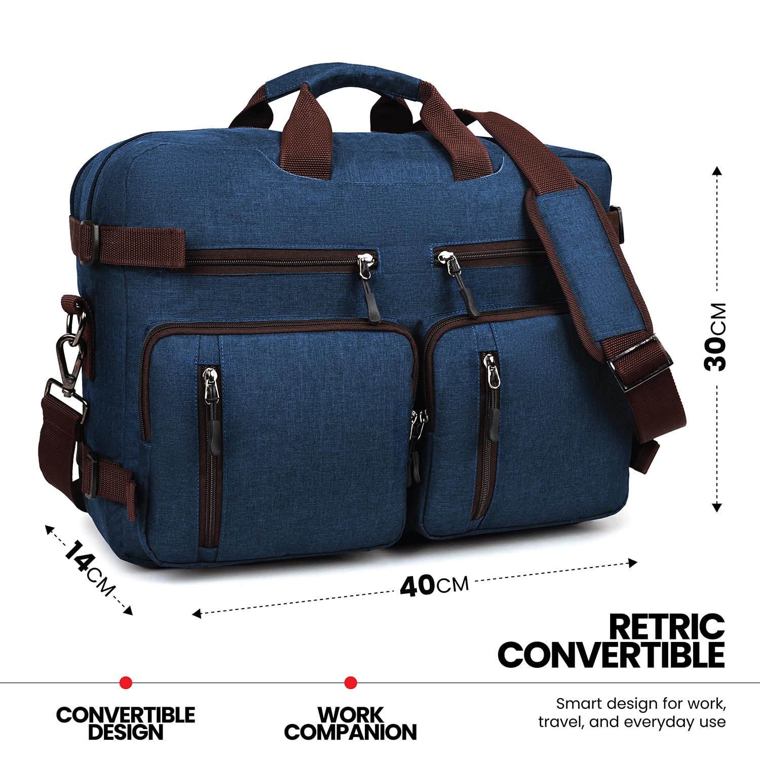 FATMUG Laptop Bag For Men - Convertible Backpack For Office And Travel (Navy Blue, Oxford Fabric)