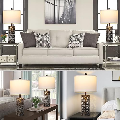 Miniatura 6 de Juego de 2 lámparas vintage para sala de estar, estilo rústico, retro, con 2 puertos USB y salida de CA, lámpara de escritorio industrial con