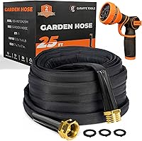 Giraffe Tools 25FT Lay Flat Garden Hose - Lightweight Kink-Free Flexible Hose with 9-Spray Nozzle, Black