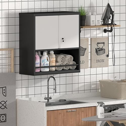 Miniatura 8 de Gabinetes de garaje de metal, Gabinete de almacenamiento con cerradura, Gabinete de metal con almacenamiento abierto, Gabinete de herramientas