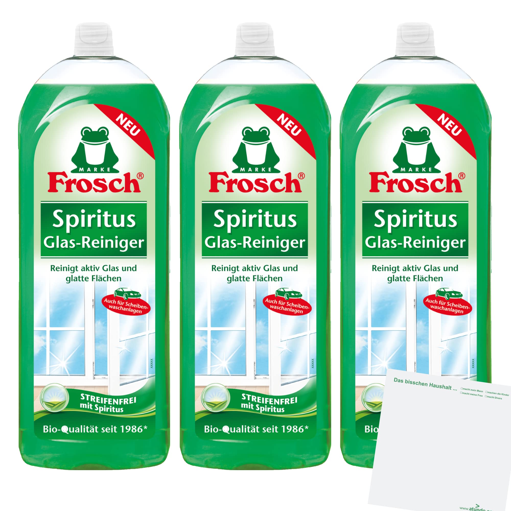 Frosch Spiritus Glas-Reiniger 3er Pack (3x750ml Flasche) + usy Block Drogerie & Körperpflege