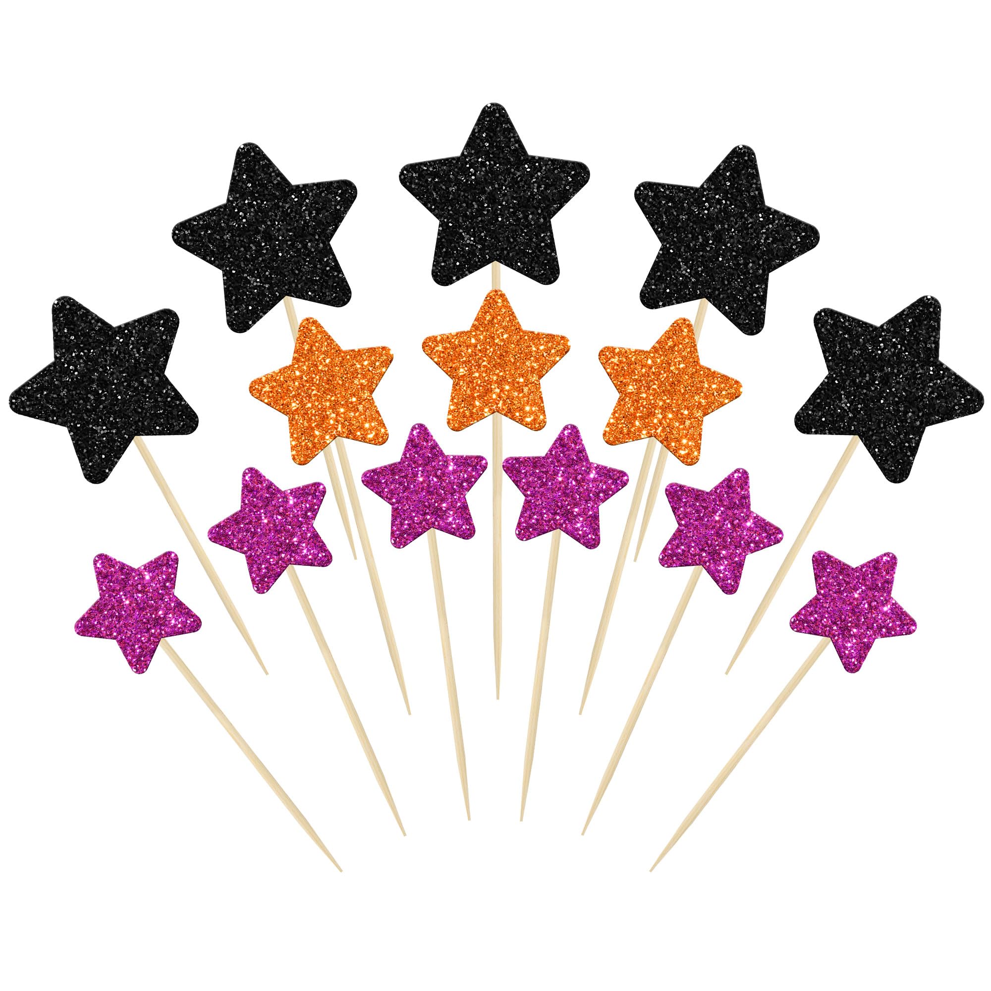 Gyufise 42Pcs Mixed Size Little Star Cupcake Toppers Glitter Twinkle Star Cupcake Picks Halloween Party Cake Decorations for Happy Halloween's Day Party Favors Supplies Black Orange Purple