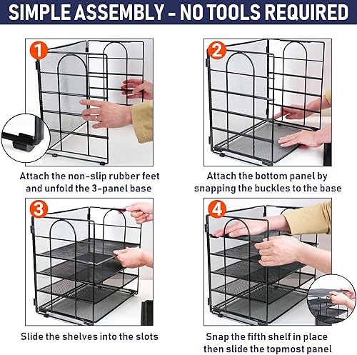 Miniatura 6 de Dasher Products Bandeja organizadora de escritorio, bandeja de cartas en malla de metal negro para organizar archivos, papeles, facturas, carpetas,