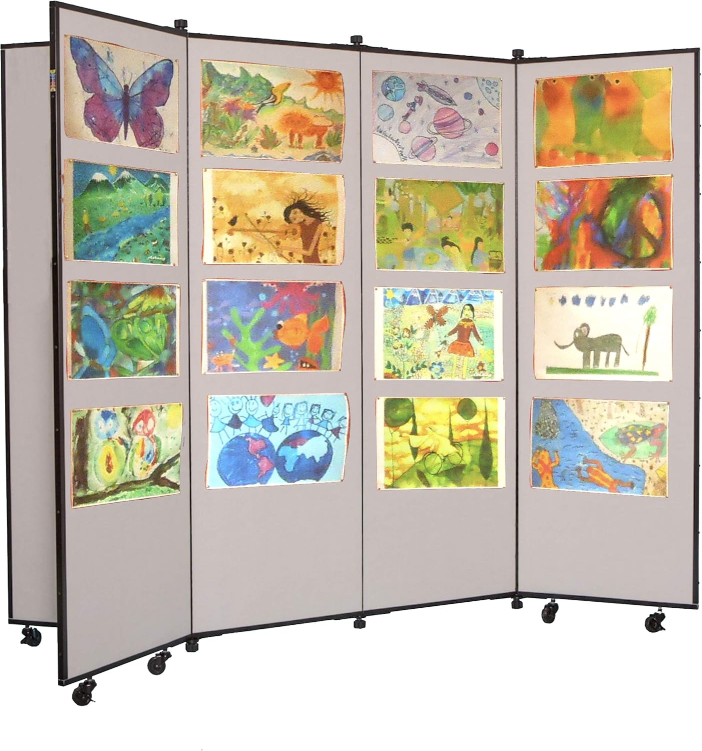 Screenflex Display Towers, Portable Wall Divider Boards for Art Show Partitions, Classroom Panels and Offices - 5'9"H x 6'2"W - 6 Panels - Charcoal Black Fabric