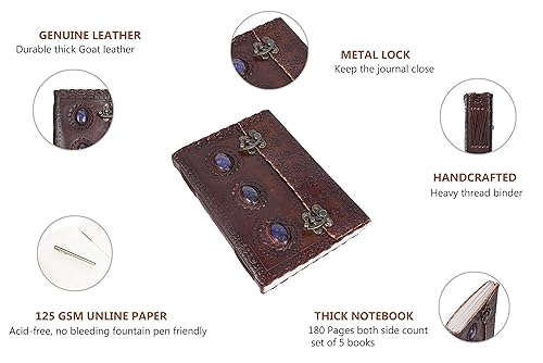 Miniatura 4 de Cuaderno de cuero medieval con piedra en relieve, hecho a mano, libro de sombras, cuaderno vintage, cuaderno de oficina, libro de poesía, libro de