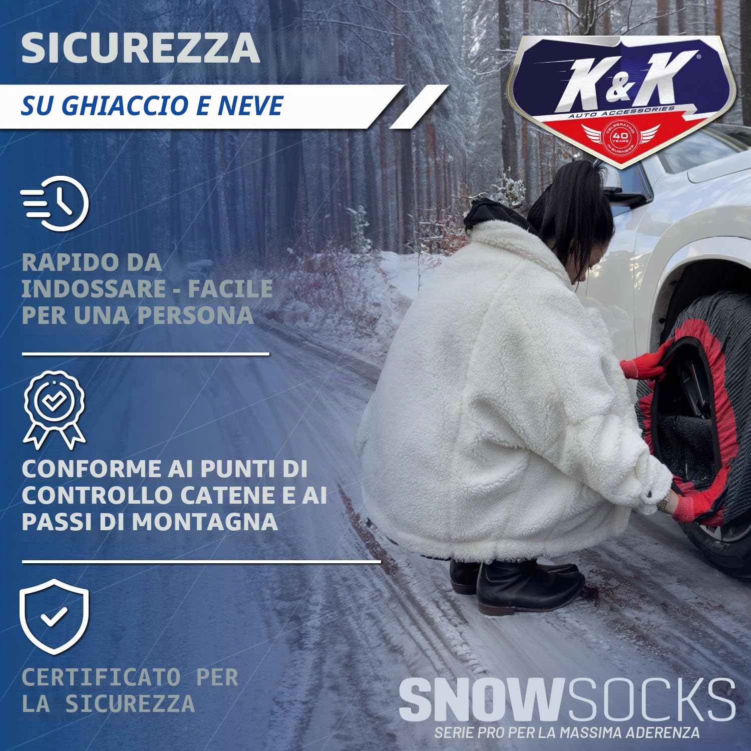 K&K Automotive - Calze da neve per pneumatici, serie Pro per la massima presa, dispositivo di trazione alternativo per camion, SUV, furgoni, auto, kit di emergenza invernale, accessorio per auto,