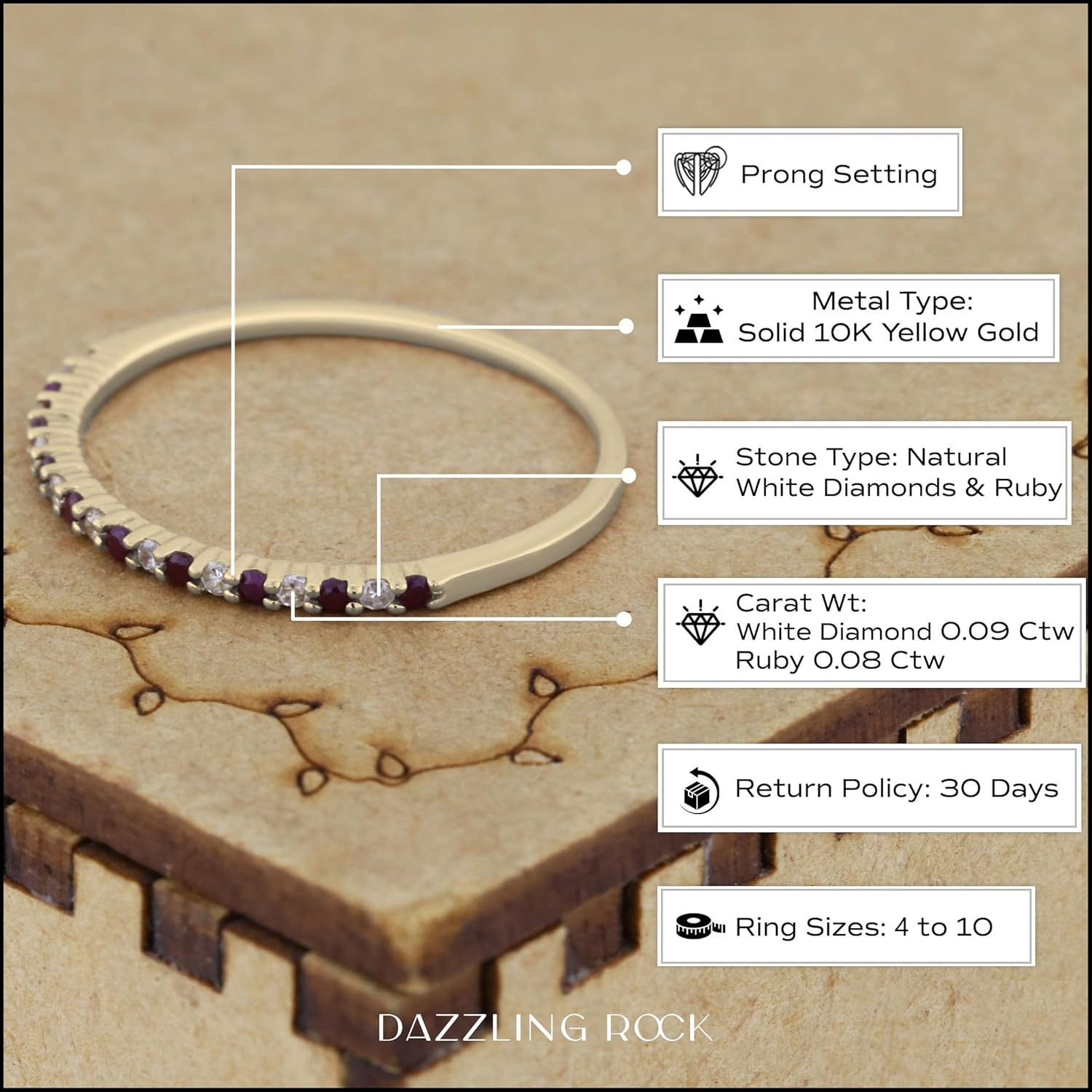 Dazzlingrock Collection Alternate Round Ruby & White Diamond Wedding Stackable Band for Women in Solid Gold - Image 4