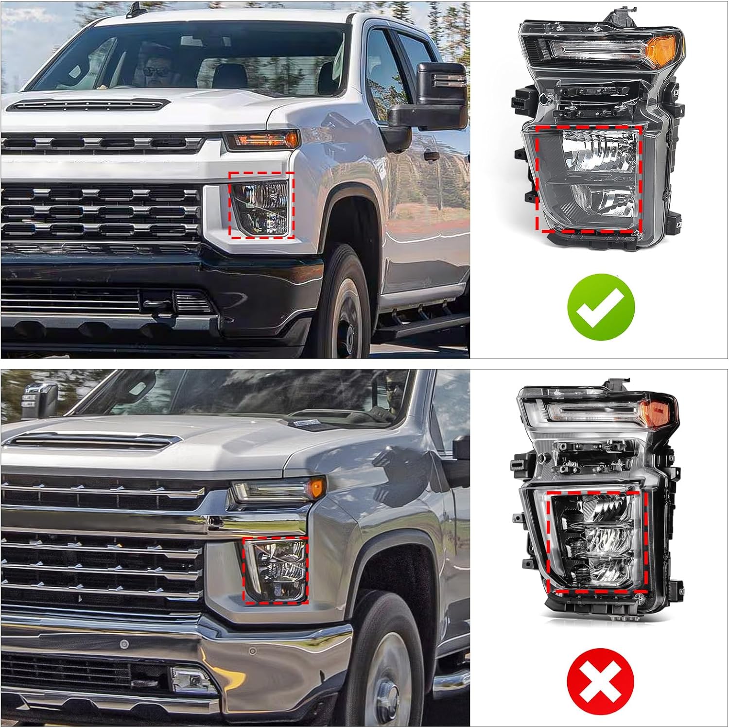 Huray Headlight Assembly for Chevy Silverado 2020 2021 2022 2023 [2500HD 3500HD] [Halogen Type] [OE Replacement] [Custom/LT/Work Truck] Head Lamp Factory Style Light (Driver Side (Left))