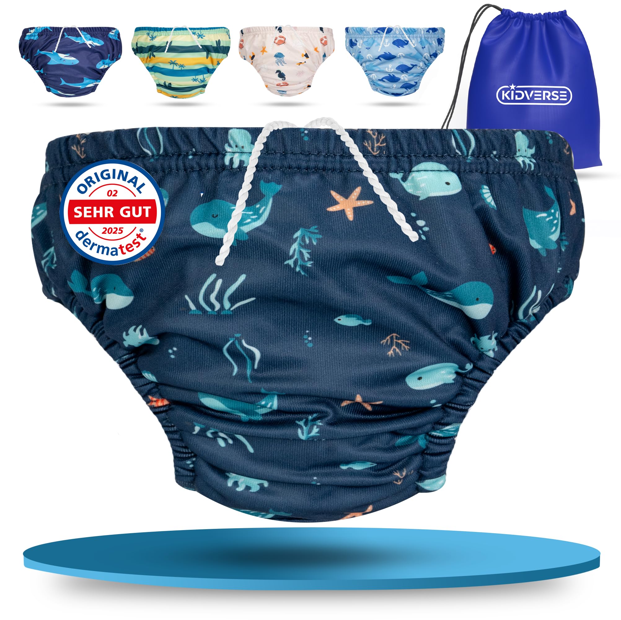 KIDVERSE Schwimmwindel Baby Badehose ab 1 bis 2 Jahre - Hautfreundliche Schwimmwindeln wiederverwendbar & saugstark - Badewindel Baby Schwimmhose inklusive Tragetasche
