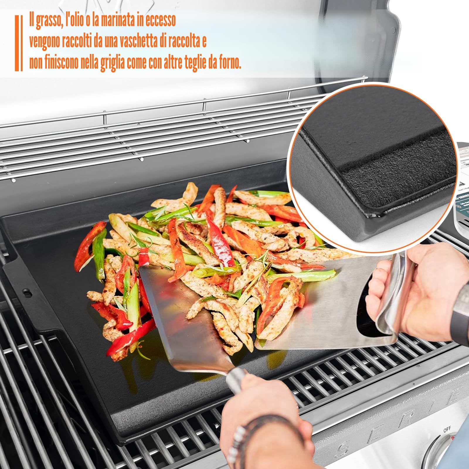 GFTIME Piastra in ghisa Plancha, 58,6 x 40,5 cm, universale, in ghisa, per barbecue a gas, a carbonella, fornelli, con rivestimento antiaderente, colore nero