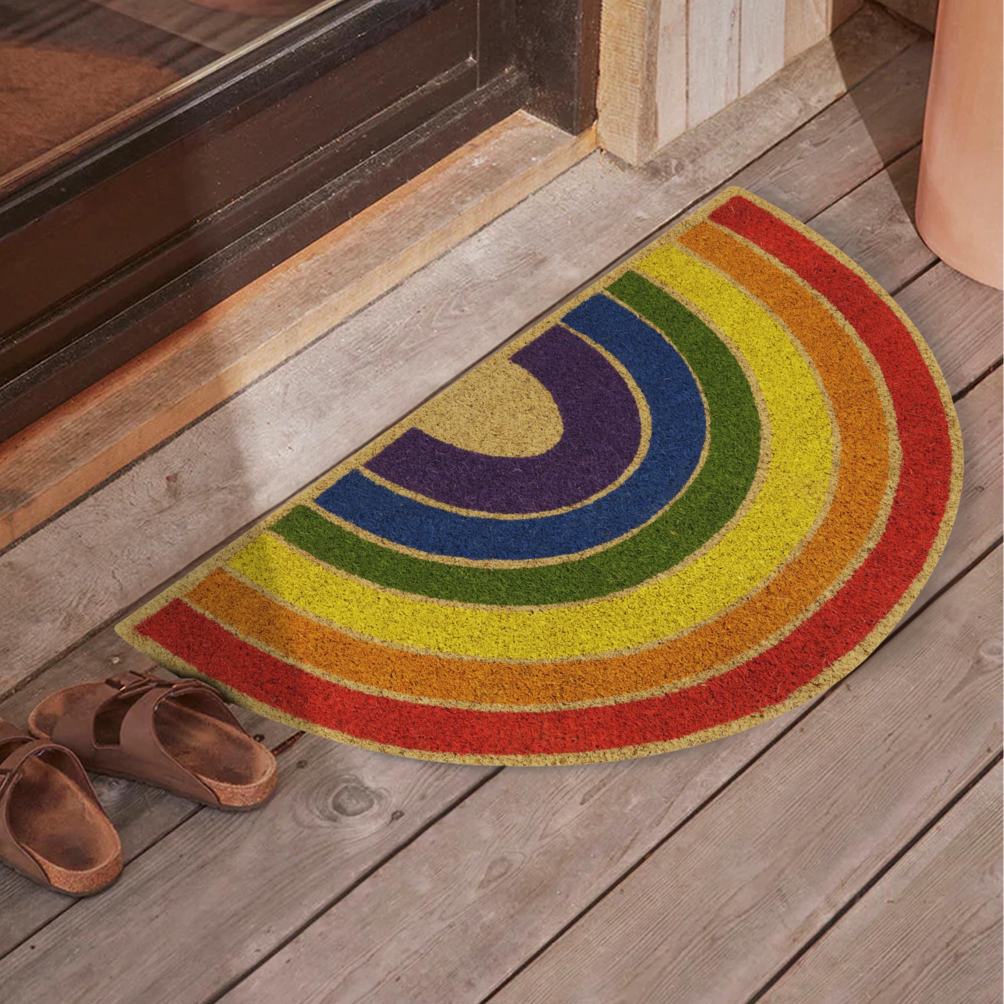 Baroni Home Felpudo para Entrada De Casa, De Coco, Pintado A Mano, Alfombra De Entrada Fácil De Limpiar Y Súper Resistente, 70x40 cm (Arcoíris)