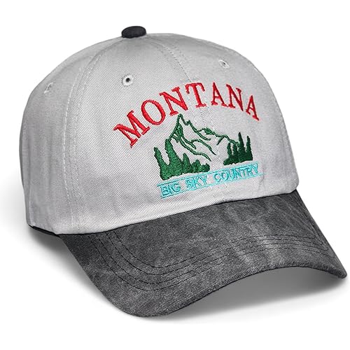 Montana Big Sky Country - Vintage Washed Cotton Dad Hat, Curved Brim Adjustable Baseball Cap, Men & Women Golf, Hike