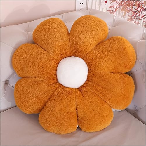 Cojín decorativo de flores, almohada decorativa para silla, almohada de felpa para piso (19.6 pulgadas, marrón y blanco)