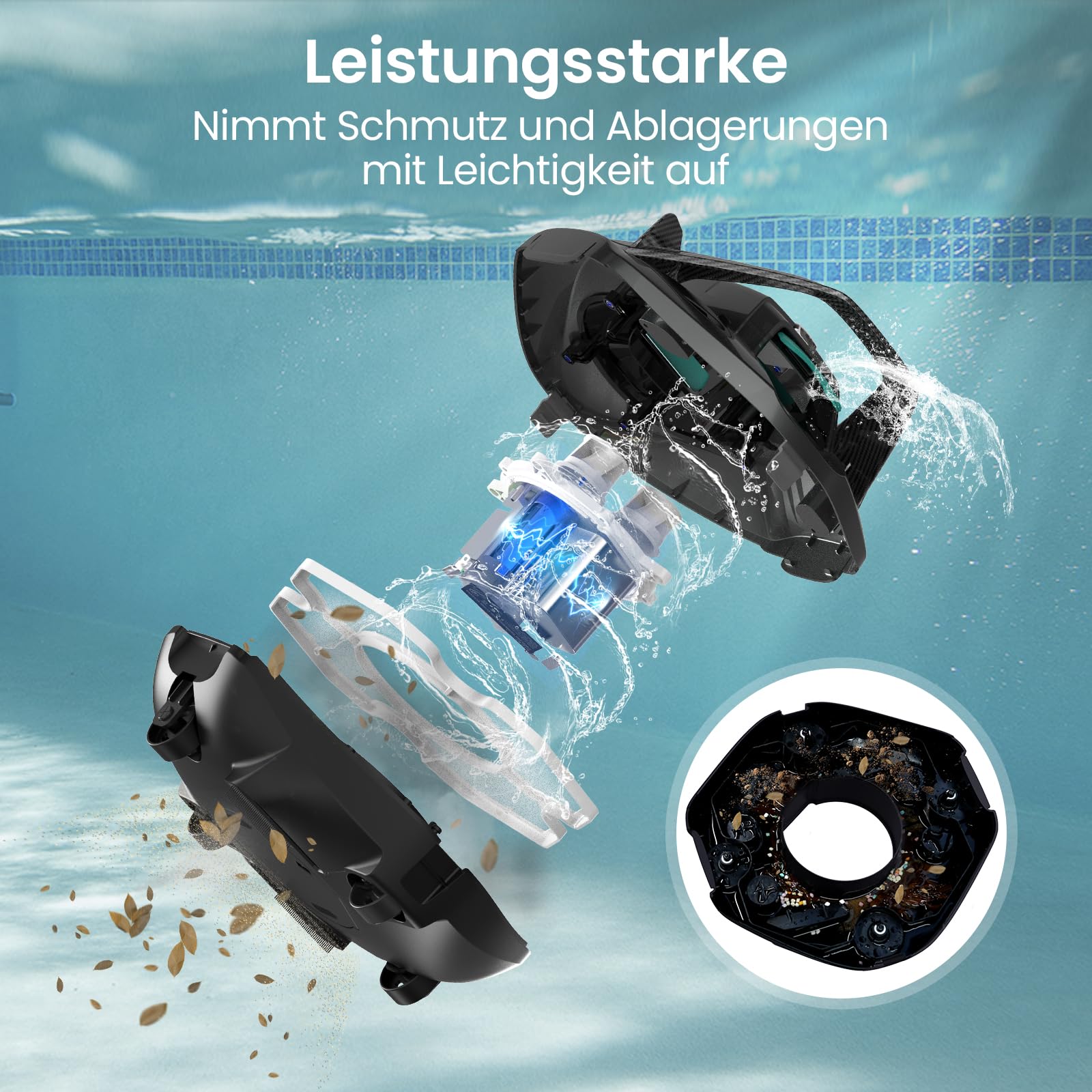 AIPER Poolroboter, Poolsauger Akku Kabellos hält 90 Minuten, LED-Anzeigeleuchten, Automatisches Parken, Perfekt für Oberirdische/Unterirdische Flache Pools bis zu 80 m²