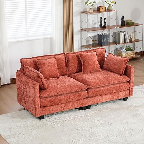 Miniatura 117 de Sofá seccional modular beige de 111.5", sofás seccionales grandes de 3 plazas para sala de estar, tela de chenilla marfil blanquecino, sofá nube de