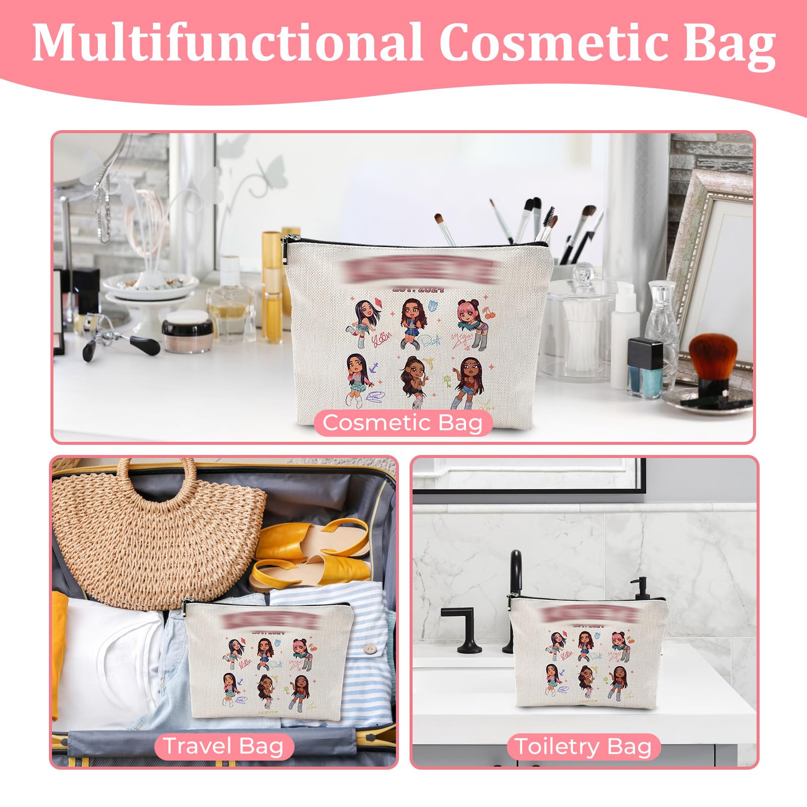 Borsa per trucchi Katseye, borsa cosmetica per ragazze del gruppo K-pop per donne e ragazze, organizer portatile per articoli da toeletta da viaggio, regalo per fan, per amanti della musica, per