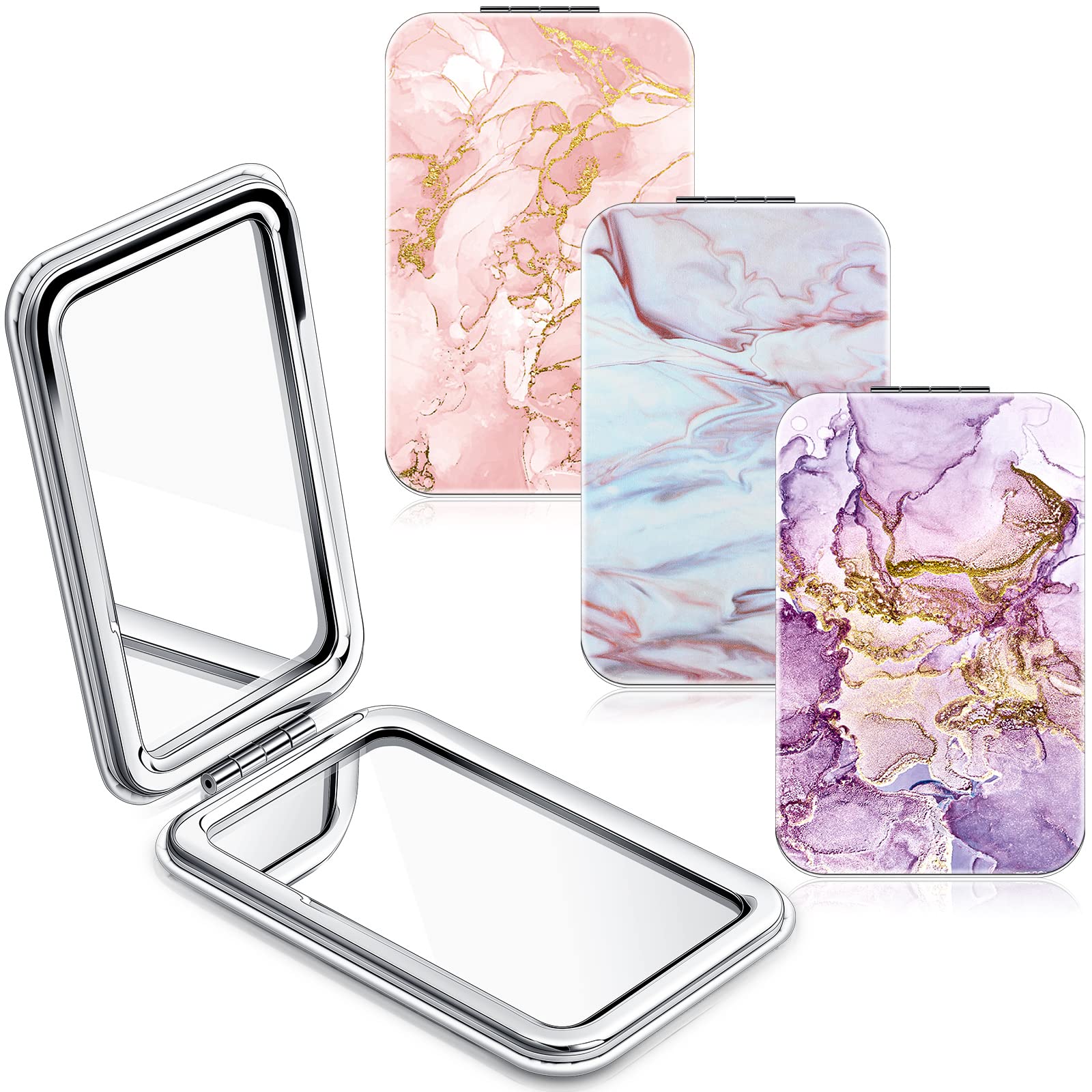 3 Pieces Compact Magnifying Portable Travel Pocket Mirror Small Makeup Cosmetic Mirror for Christmas Women Girls Gift Graduation Birthday Party Gift Double Sided 1X/ 2X with Magnification Marble Style-image-21