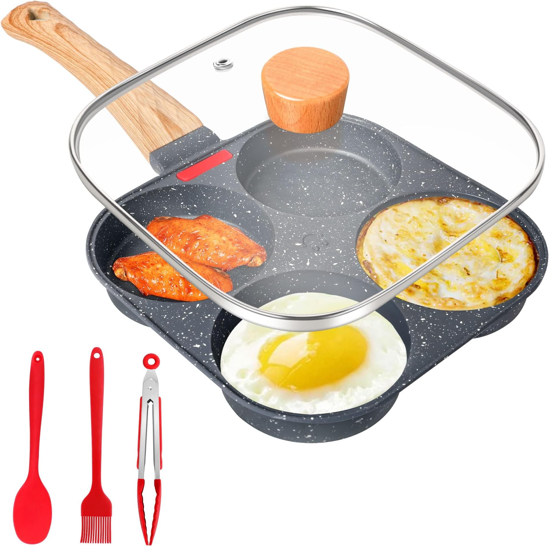 Nonstick Egg Frying Pan with Lid, 19cm Aluminium Egg Burger Pancake Pan for Gas Stove and Induction Hob