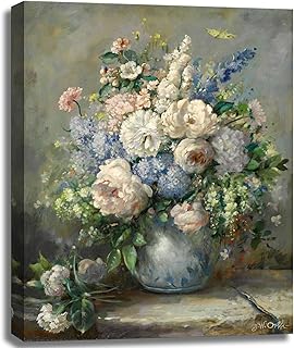 msspart Pierre Auguste Renoir Canvas Wall Art Print - Spring Bouquet Floral Oil Painting Reproduction Classic Flowers Artwork Poster for Office Bedroom Bathroom Home Decor- 12"x16"