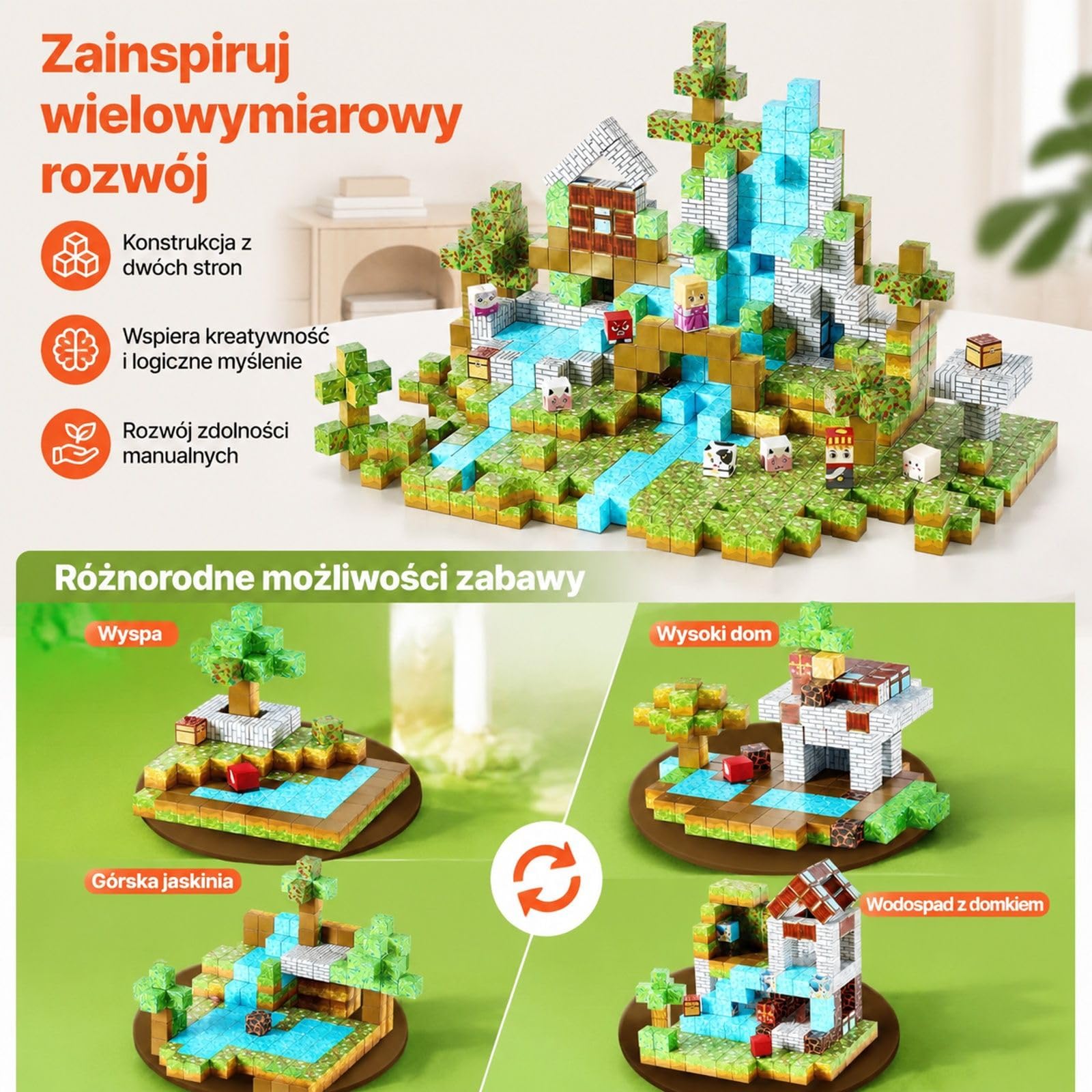 Magnetyczne klocki konstrukcyjne, 150-elementowy zestaw leśny z zamkiem i workiem do przechowywania