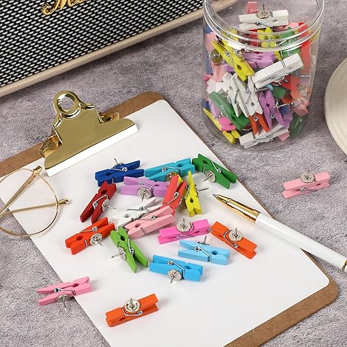 Miniatura 6 de SANNIX 100 clips de madera con tachuelas para el pulgar para tablón de anuncios, decoraciones de tablero de corcho y escuela, oficina, manualidades,