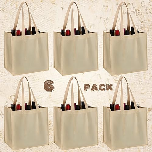 Miniatura 9 de Bolsa de vino para 6 botellas de vino no tejida con divisor, lavable, bolsa de viaje reutilizable, bolsa de viaje portátil para vino, bolsa de