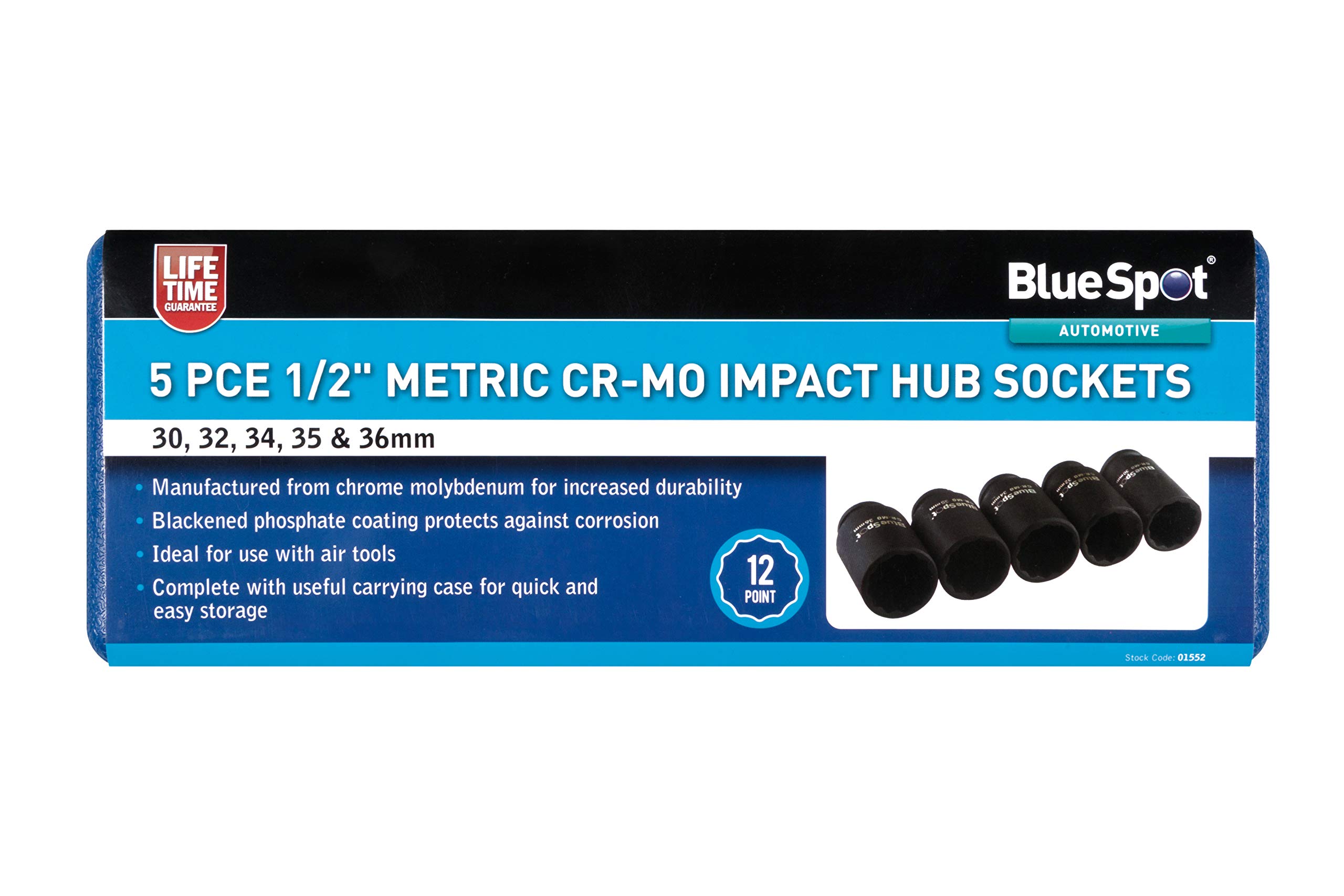 Blue Spot Tools Bluespot 01552 5Pce 1/2" Metric Cr-Mo Impact Hub Sockets (30-36Mm)