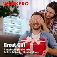 Vista 8 de WORKPRO Portable Mini Tool Box, 2 Drawers Metal Tool Chest with Ball Bearing Slides, Top Storage with Latch, Ergonomic Carrying Handle, Mechanic