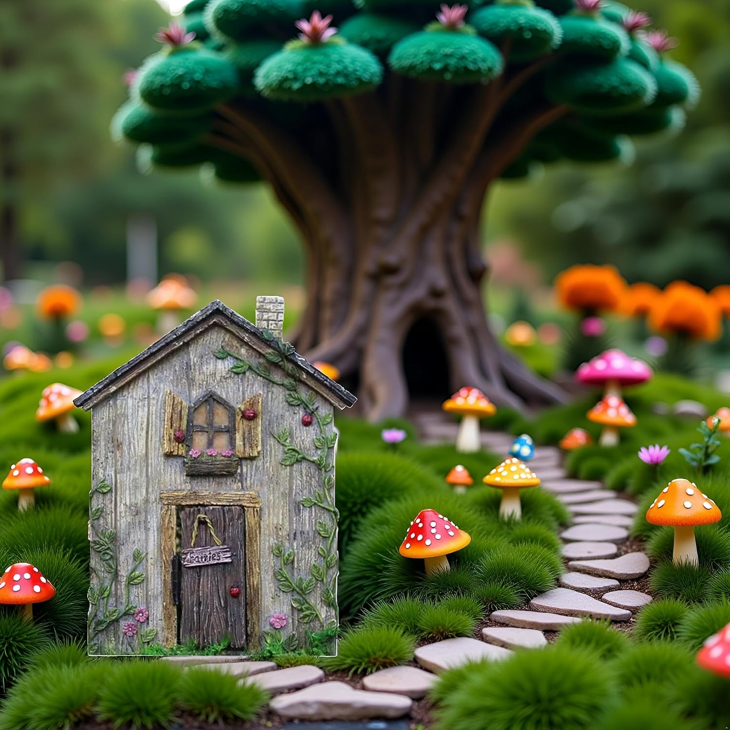 Jinshining Multicolour Mini Fairy Garden Door for Tree, 3D Miniature Fairy Door for Fairytale Tiny House Doors, Bonsai Terrarium Micro Landscape Decoration Accessories Garden Miniatures