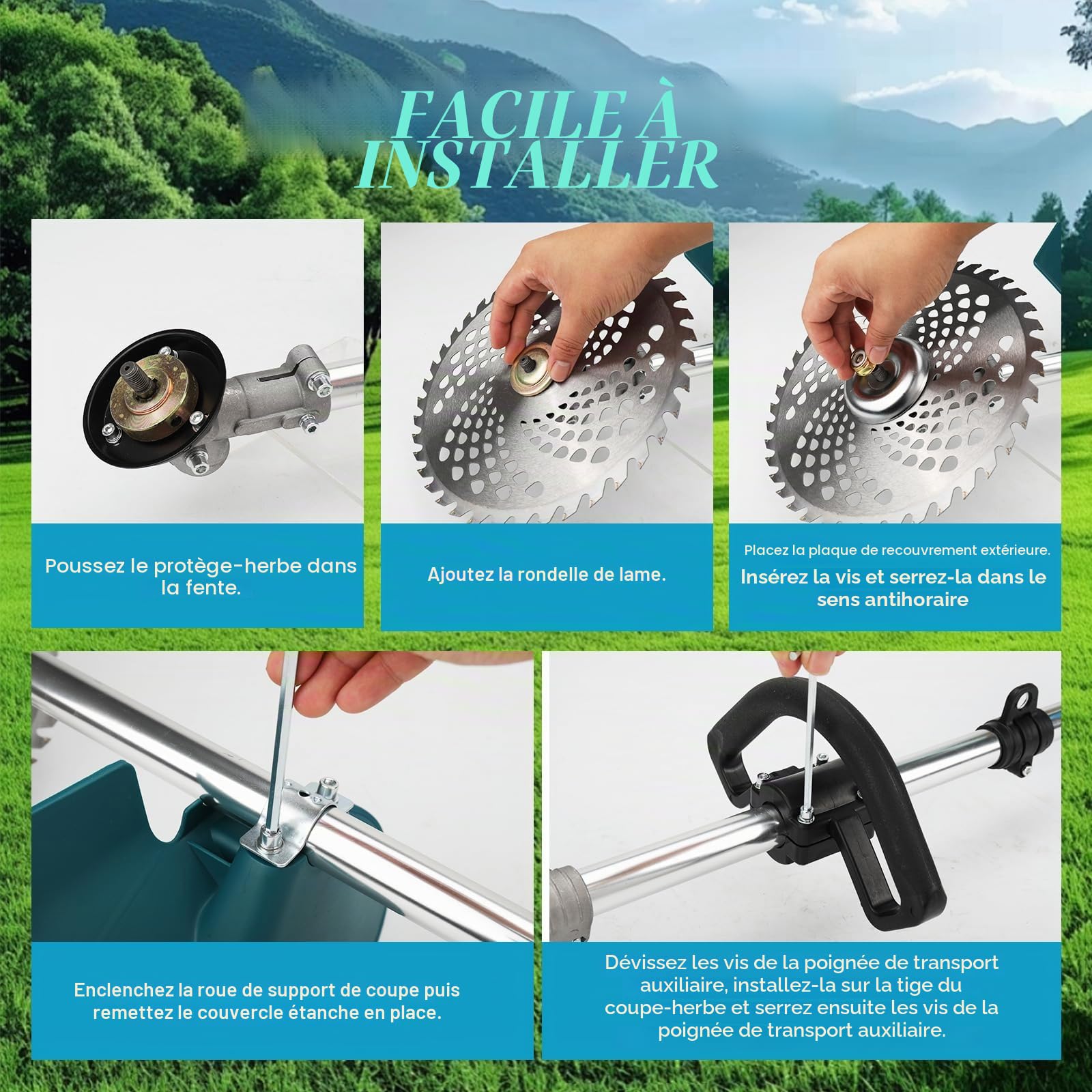Débroussailleuse sans fil compatible avec les batteries Makita 18 V avec 4 types de lames, moteur sans balais, débroussailleuse électrique de jardin de 25 cm avec brosse à désherber (sans batterie)