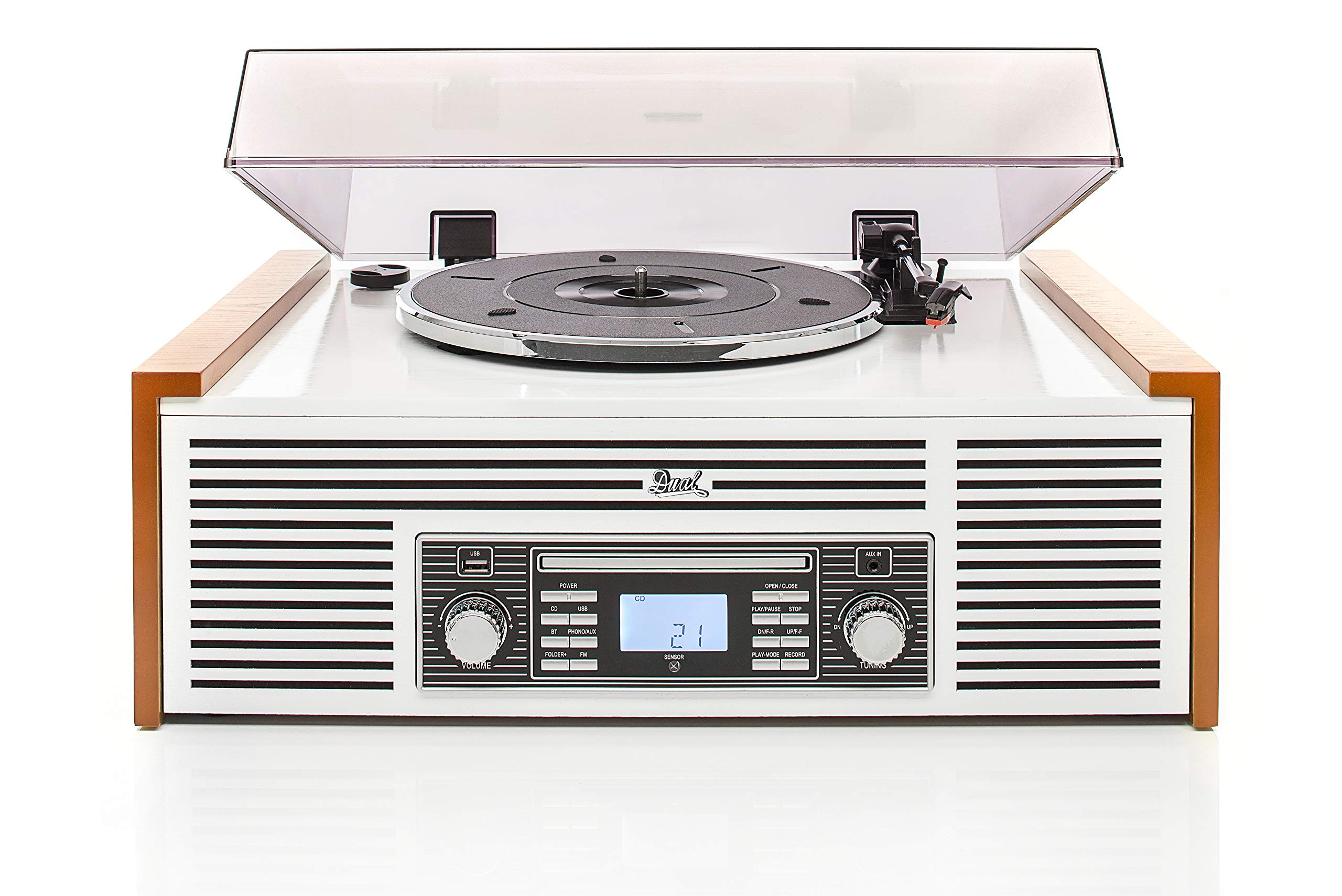 Dual NR 7 Stereo-Nostalgie Musikanlage mit Plattenspieler (UKW-Tuner, CD-RW, MP3, USB, Bluetooth, Aux-In) braun