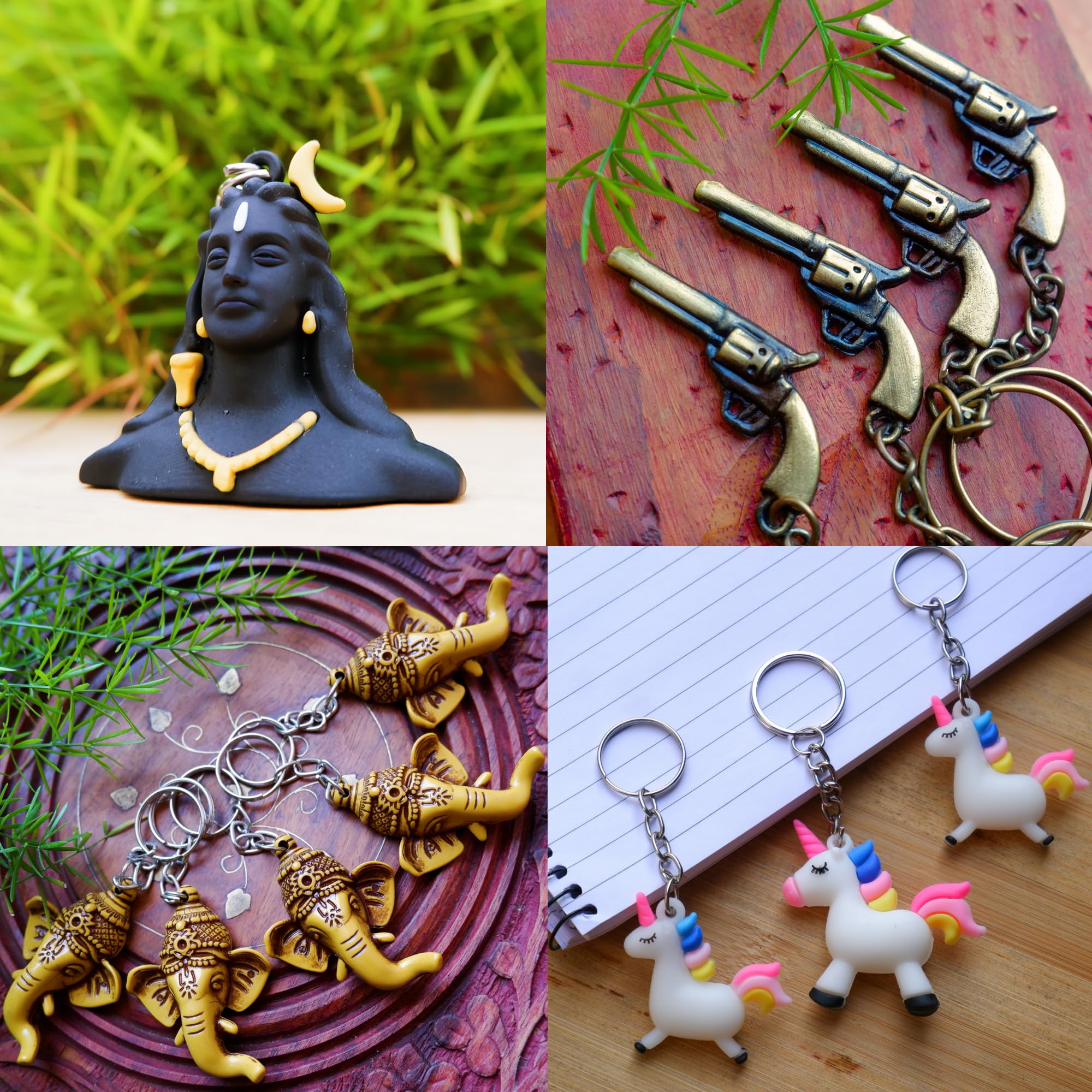 Brahmi Craft Combo Keychain,1 Adiyogi,1 Ganesha,1 Metal Gun,1 Unicorn Keychain Mahadev Adiyogi Keychain & Keyring for Car, Keychain for Men Chain Shiva key chain mahadev key chain key ring Set of - 4 (B0D7WFPDYM) Amazon Price History, Amazon Price Tracker