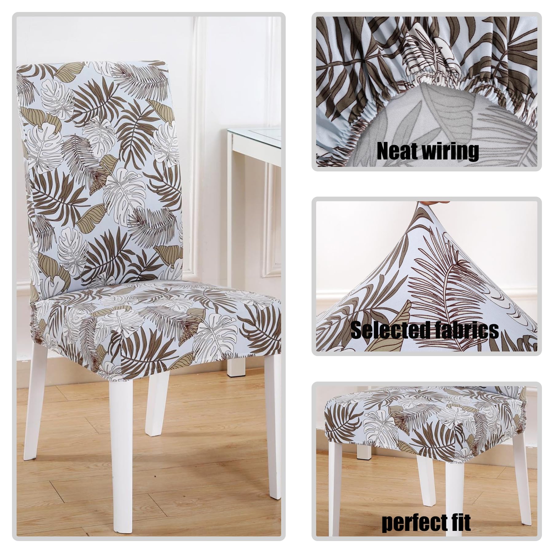 HZDHCLH Chair Covers Set of 4/6 Stretch Modern Chair Slipcovers for Dining Room Kitchen Wedding Party Washable Chair Protector(6pcs,Brown foliage plants) - Image 2