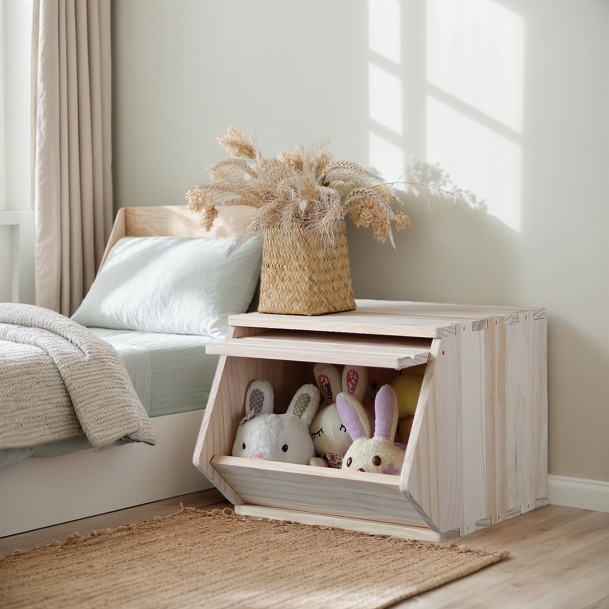 Stackable Bamboo Storage Cabinet LITAITAI Solid Wood Storage Box With ...