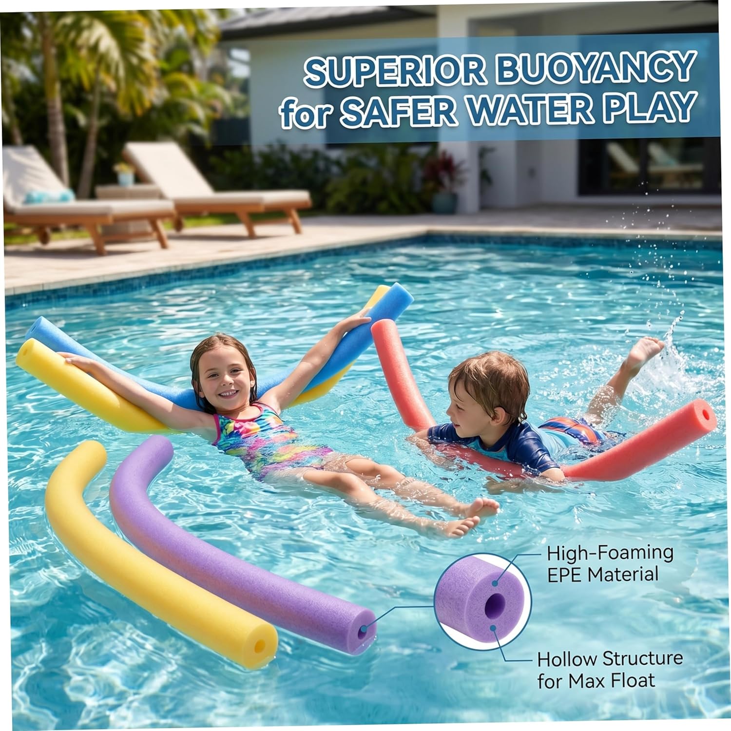 Pool Noodles Jumbo Jumbo Pool Noodles - 4 Pack Foam Swim Floats 59 Inch Hollow Floating for Kids Water Play Gymnastics and Blindfolded Games (Red Yellow Purple Blue)