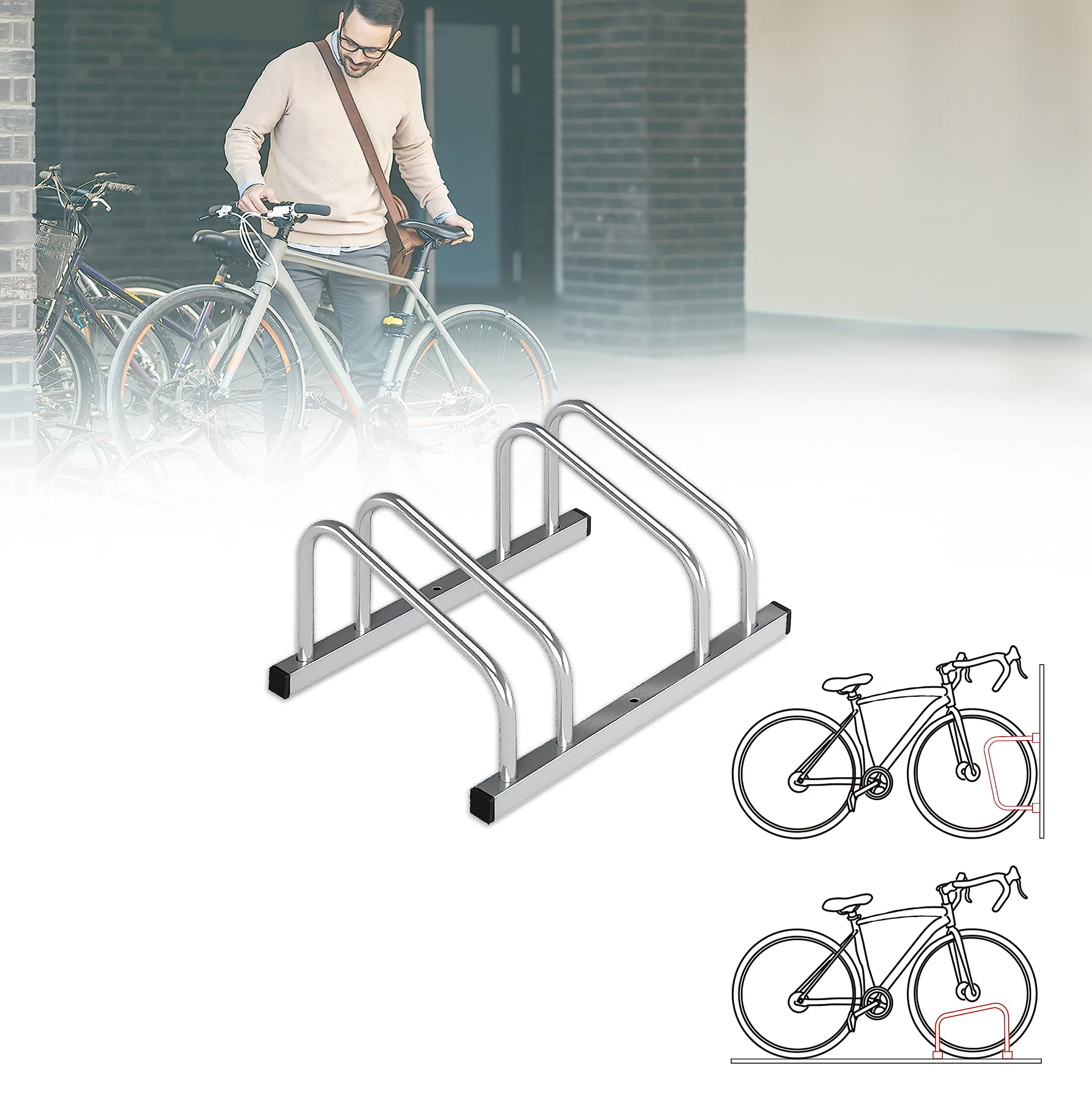 KARAT Fahrradständer für bis zu 6 Fahrräder mit Reifenbreiten bis 55 mm - Bodenmontage oder Wandmontage - Radständer Mehrfachständer Bodenständer Fahrradhalter
