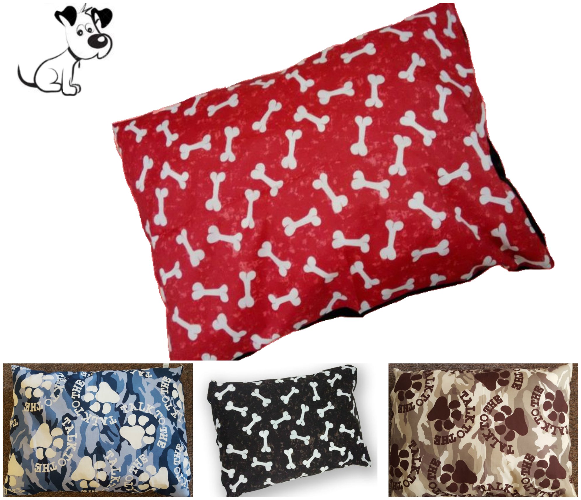 Voice7 Medium (28" x 18") Dog Bed Filled Cushion/Pillow - Washable Cover Removable Zip - Non Allergenic Poly Cotton Cover with Hollowfibre Filling - Random Patterns