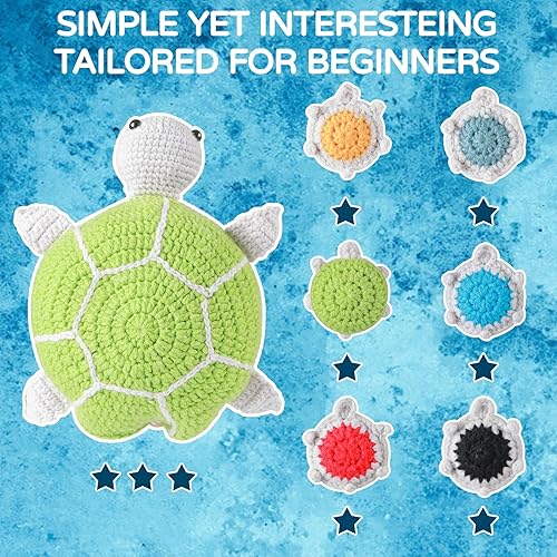 Miniatura 6 de Imcrasy Kit de ganchillo para principiantes con lecciones en video paso a paso  Kit de ganchillo de 16 piezas de lindas tortugas con accesorios