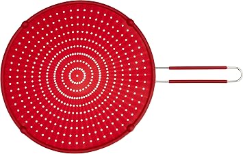 ExcelSteel 13" Silicone Splatter Screen w/Non-Slip Grip, Red