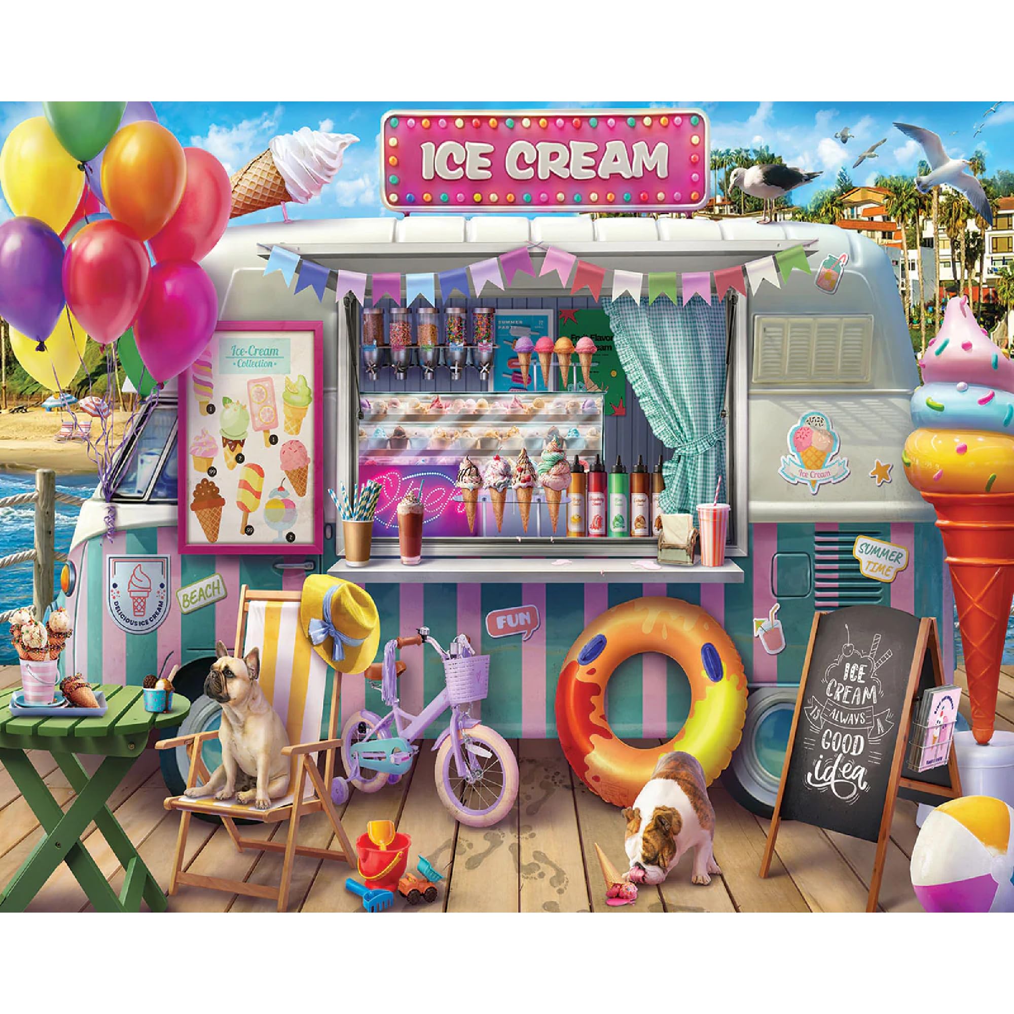 1000 Piece Jigsaw Puzzle Summer Beach Scene, Ice Cream Van | Large Pieces, Gift for Adults and Family, 24"x30" in