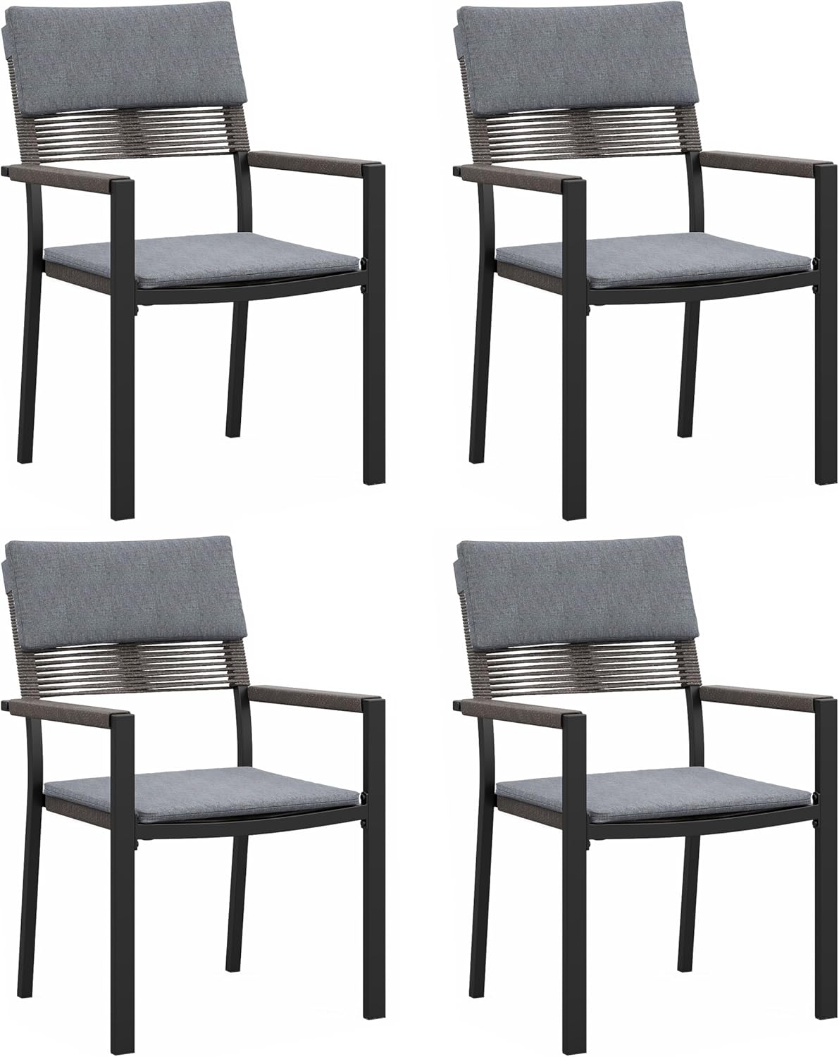 Sundale Outdoor Patio Dining Chairs Set of 4, Wicker Patio Chairs with Metal Frame and Cushions, All Weather Stackale Outdoor Chairs for Patio, Deck, Porch, Yard (Dark Grey)