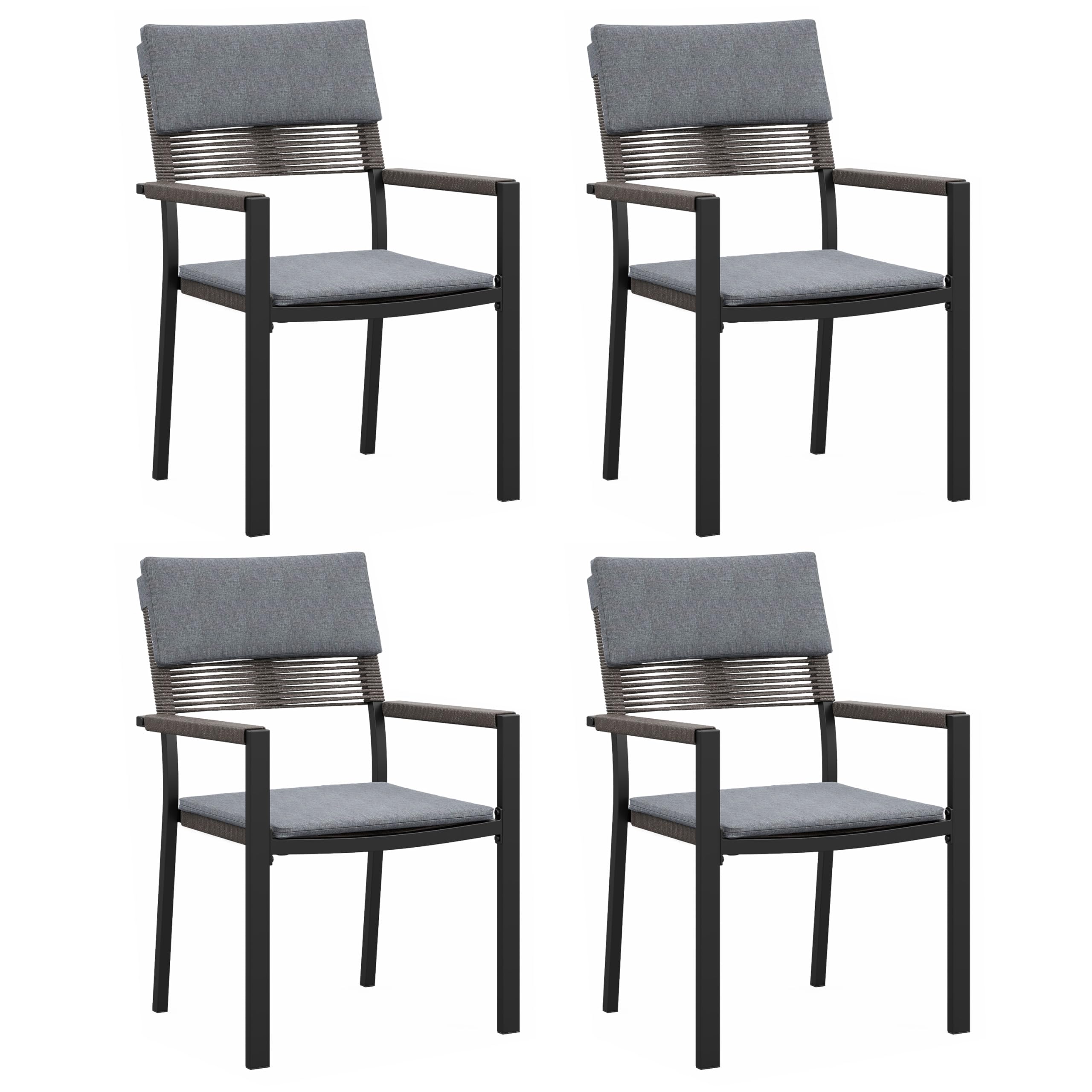 Sundale Outdoor Patio Dining Chairs Set of 4, Wicker Patio Chairs with Metal Frame and Cushions, All Weather Stackale Outdoor Chairs for Patio, Deck,