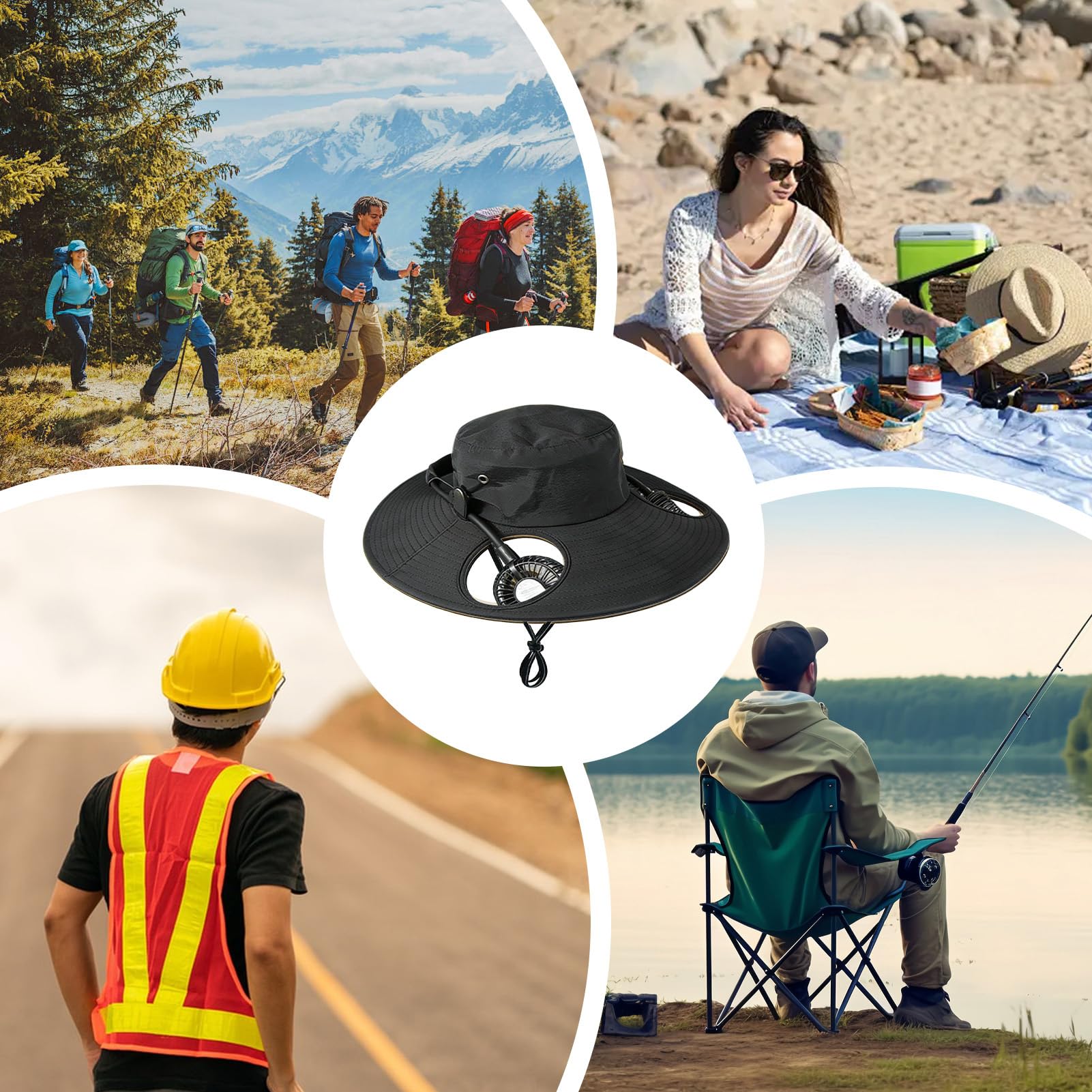 Générique Cappello Bucket – Cappelli a tesa larga con ricarica USB,Cappello da sole a bordo largo, per spiaggia, escursionismo, pesca, giardinaggio, viaggi, festival, estate