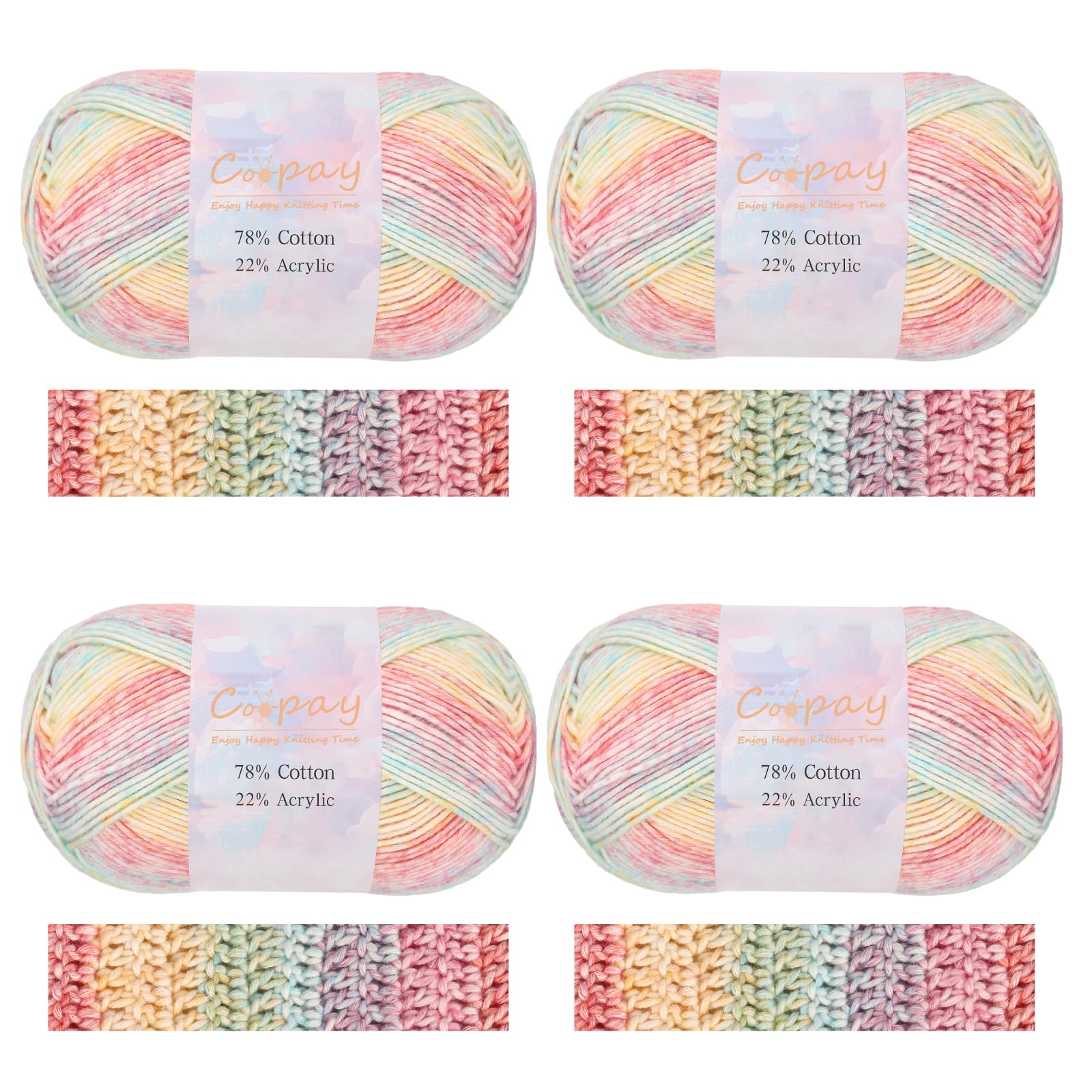 Fil pour crochet dégradé Coopay 4x100g coton et acrylique pour couvertures colorées multicolore 101