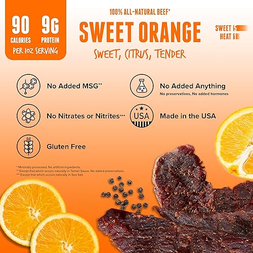 Miniatura 4 de Baja Vida Sweet Orange Beef Jerky  Paquetes de bocadillos de carne seca saludable, sin gluten, carne de res totalmente natural, sin MSG, fabricado