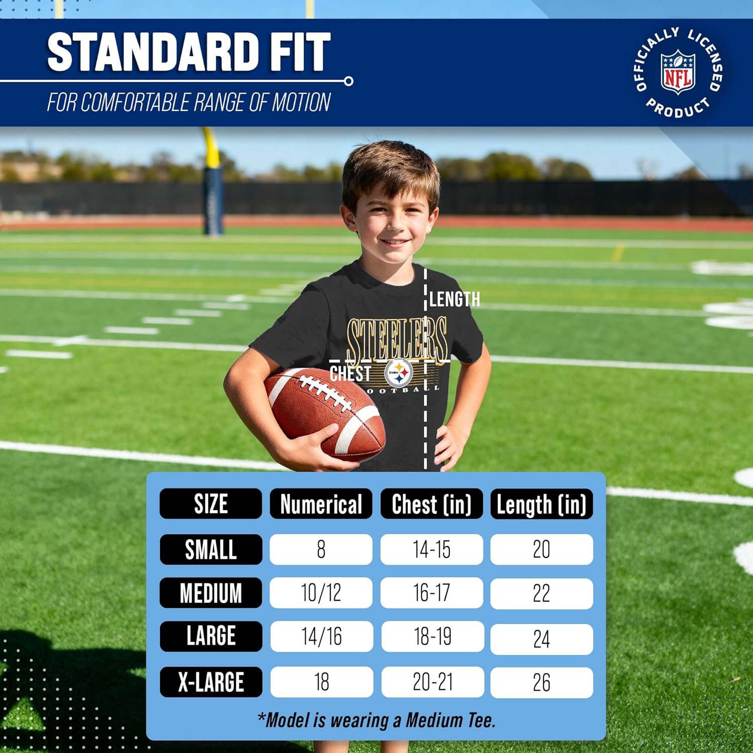 Team Fan Apparel NFL Youth Overtime Blueprint Football T-Shirt Unisex Tag Free Comfortable, Boys & Girls, Lightweight Soft